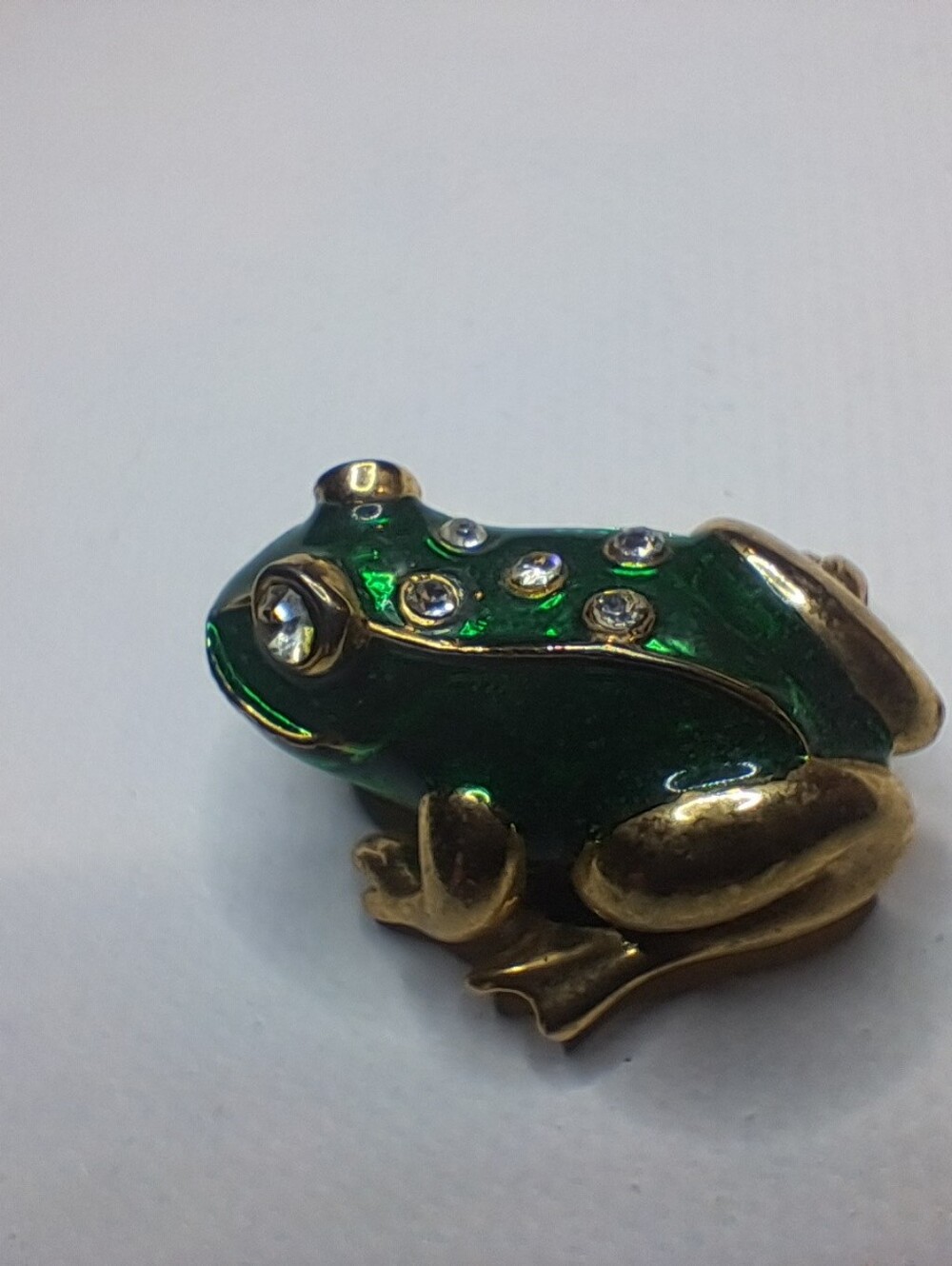 Vintage Green Enamel Rhinestone Frog Brooch Pin Gold Tone Novelty